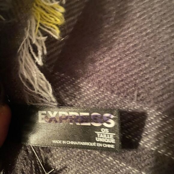 Express Plaid Print Scarf Wrap Academia Grey Yellow Cabincore Yellow Brown Boho - Picture 5 of 7